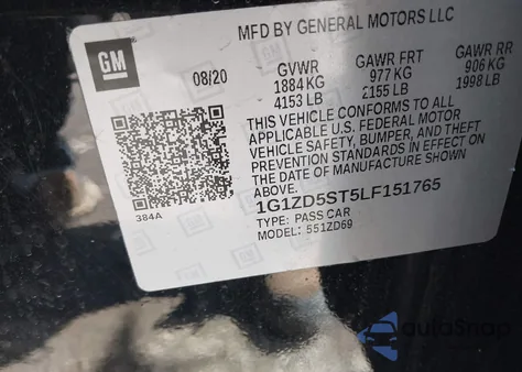 2020 Chevrolet Malibu Fwd Lt z USA, uszkodzony, nr VIN 1G1ZD5ST5LF151765